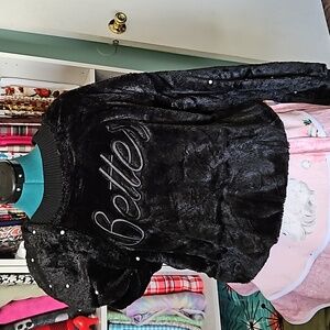 NWT Rêveuse Black Faux Fur Pearl Embellished “Better” Sweater Top – Size L